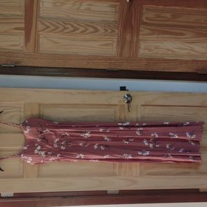 Pink floral maxi dress with elastic stretch back panel and double side slits; L